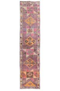Dusty Mauve Oushak Runner, Vintage Turkish Rug, Boho Hallway Decor, 2.6x11.6 Ft - Picture 1 of 13