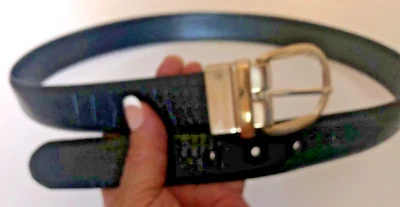 Hombres M 34 RALPH LAUREN Negro Relieve REVERSIBLE Cinturón de cuero liso 1.25W Vestido Foto 1 de 4