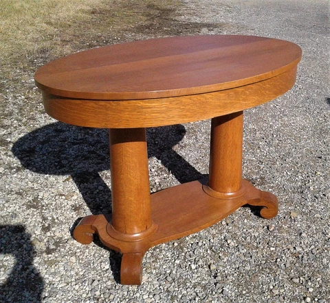 Antique Quarter Sawn Solid Oak Oval Top Library Table 1920s Era Cover