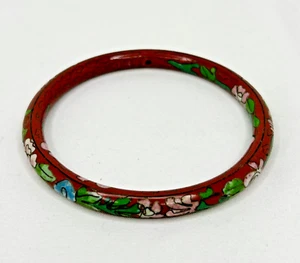 Brazalete Vintage Rojo Cloisonné Multicolor Motivo Floral - Imagen 1 de 8