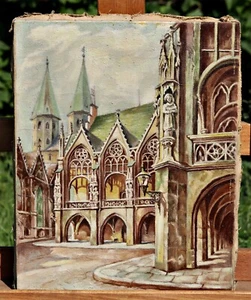 Vintage Oil Painting – Gothic Town Hall Of Braunschweig Germany On Canvas - Picture 1 of 7