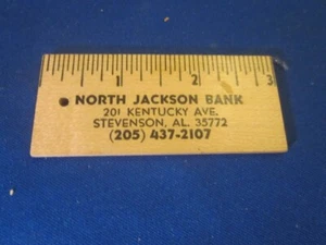 Vintage NORTH JACKSON BANK STEVENSON AL. Righello pubblicitario in legno 3" - Foto 1 di 2