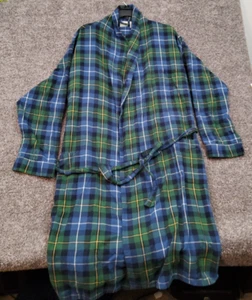 Vtg 90s LL Bean Robe Scotch Plaid Flannel Pockets Belted Blue Green Men's XXL - Picture 1 of 11
