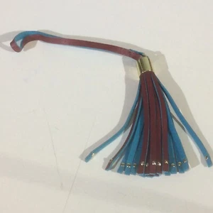 Leather Tassel Bag Charm Keychain Key Tote Fob Hang Tag Red Burgundy Blue Studed - Picture 1 of 6