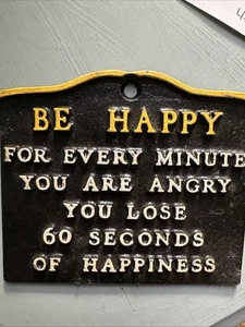 Vintage Metal Trivet Greetings Be Happy Motto Quote Decorative Home Decor - Picture 1 of 4