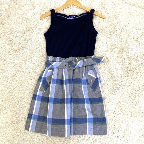Abito smanicato Burberry blu etichetta check 38M lunghezza ginocchio cintura con volant