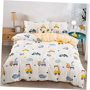 Kids Duvet Cover Set Full Size, Cotton Cartoon Car Truck Bedding Set for Boys - Picture 1 of 8