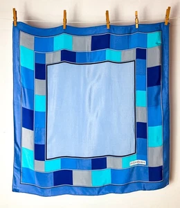 Vintage YSL Yves Saint Laurent Silk Scarf Square Paris Geo Print Baby Blue Vtg - Picture 1 of 5