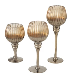 Windlicht Set 3er Hellbraun Kerze stehend shabby chic Landhaus Kerzenleuchter - Picture 1 of 8