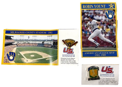 Milwaukee Brewers Robin Yount County Stadium Pins #2 4 1982 Baseball U.S. Oil Co - Image 1 of 4