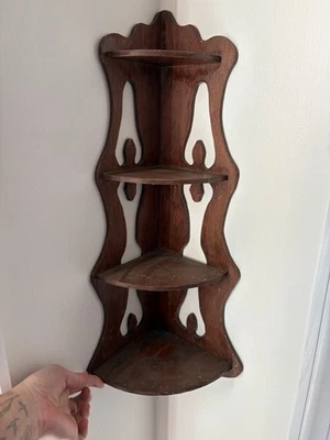 Vintage Wood Corner Shelf Decorative 4 Shelf Knickknacks Display - Image 1 of 4