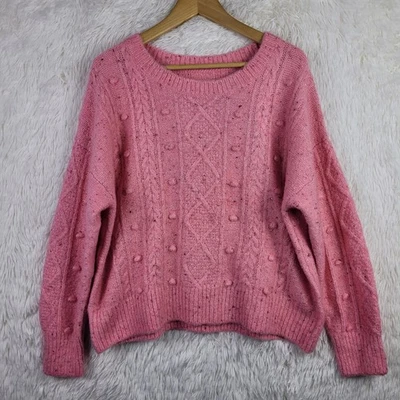 Suéter Coquette The Gap Mujer L Rosa Brillante Tejido con Cable Mezcla de Lana Bobble Foto 1 de 4