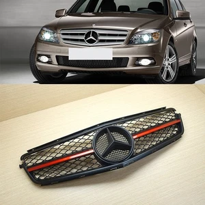 Rejilla delantera metálica ABS Mist negra + Red Line apta para BENZ W204 C63 clase C 08-11 - Imagen 1 de 9