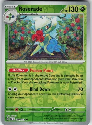 Pokemon Roserade 009/162 SV05: Temporal Forces NM Reverse Holo card - Image 1 of 2