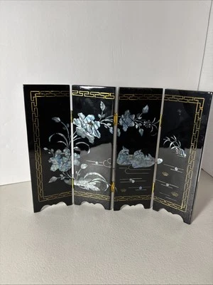 Mini Lacquer Screen Room Divider Decor Mother of Pearl Abalone Shell Tabletop - Image 1 of 4