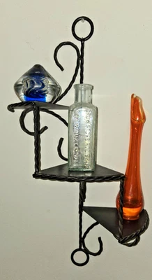 Vintage Black Wrought Iron 3 Tier Twisted Spiral Wall Shelf Sturdy Retro MCM - Image 1 of 4