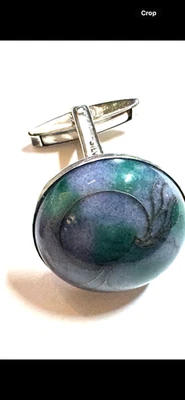 Gemelos de colección JAPÓN esterlina gemelos incrustación PLATA vidrio esmaltado BUENA FORTUNA Foto 1 de 4