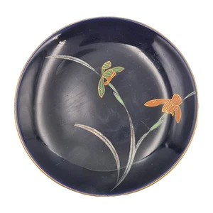 Plato de porcelana azul cobalto Koransha Arita vintage orquídeas borde dorado 5" Japón - Imagen 1 de 6