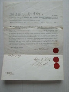 (1) MARCH 21,1858 KENNEBEC AND PORTLAND RAILROAD CO. BOND FOR STATION AGENT COOK - Picture 1 of 5
