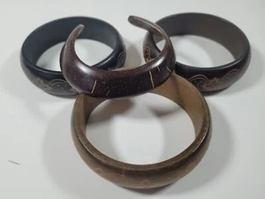 Wooden Cuff Bracelets with Designs (4) Brown, Black and Beige - Picture 1 of 7