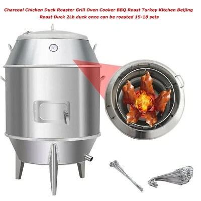 Carbón Pollo Pato Asador Parrilla Horno Cocina Barbacoa Asado con Gancho para Pavo Foto 1 de 4