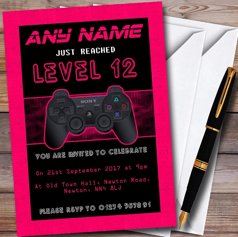 Video Game Gaming Girls Personalised Childrens Birthday Party Invitations - Image 1 of 1