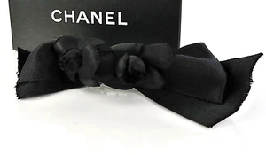 Authentic Vintage CHANEL Black Ribbon Camellia Barrette Hair Clip #61004 - Picture 1 of 8