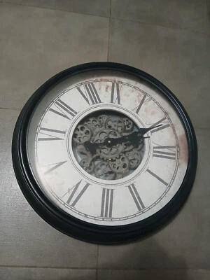 Orologio da Parete Muro con Ingranaggi 60 cm Nero Bianco Modernariato - Immagine 1 di 4