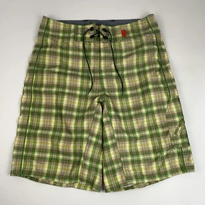 The North Face Board Shorts Men's Size 30 Green Plaid Zip Leg Pocket - Picture 1 of 7