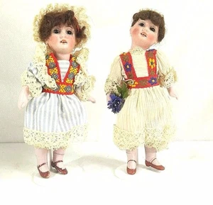 2 muñecas antiguas miniatura boca abierta Bisque Head casa de muñecas Gebrüder Kuhnlenz 6" - Imagen 1 de 12