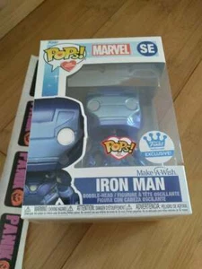 Funko Pop Marvel Make-A-Wish Blue Metallic Iron Man SE - Funko Shop Exclusive - Picture 1 of 4