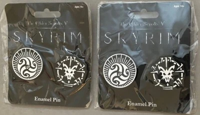 LOT (2) Elder Scrolls V Skyrim Enamel Pin Set Loot Crate Exclusive Bethesda NIP - Image 1 of 2
