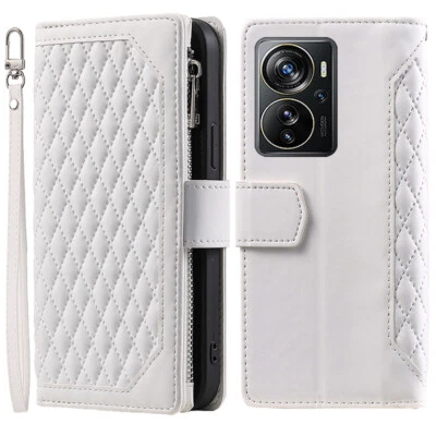 Estuche tipo billetera romboidal con cremallera de cuero de lujo para ZTE Axon 40 Pro Foto 1 de 4