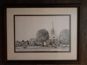 Pen Drawing SIGNED Ray GO00VUS 1992 3/100 First Presbyterian Church 1899 Framed - Picture 1 of 3