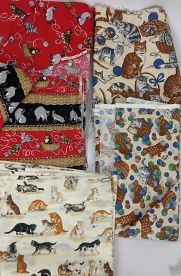 LOT of 5 Cat Fabrics - 6 1/4 yds Cotton by Cranston, Rose Hubble, Hi Fashion - Image 1 of 4