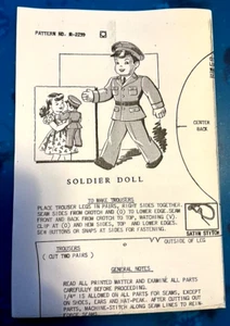 1940's Cloth Soldier Doll Pattern,  Army Boy w Clothes, Makes 15-17" Doll - Picture 1 of 3