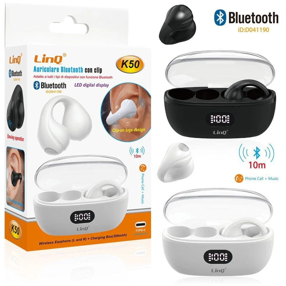 x Set Doppio Auricolare Bluetooth Con Clip Con Box Di Ricarica Linq K50 - Immagine 1 di 1