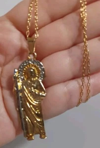 2 Farben Gold 14k (laminiert) Heiliger Judas Thaddäus Charm Anhänger mit Halskette Kette - Bild 1 von 8