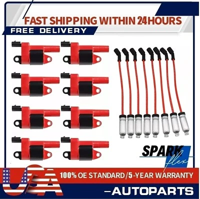 Paquete de 8 bobinas de encendido con cables para Chevy Silverado 1500 Tahoe GMC Sierra 2007-2016 Foto 1 de 4
