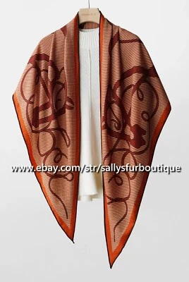 Шарф Sallys 70% кашемир и 30% шелк большой седло полоска принт треугольная шаль - Изображение 1 из 4