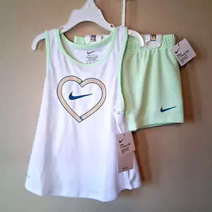 Nike Shorts Set 6 Girls Lime Green Tank Top Mesh Shorts Dri Fit - Picture 1 of 6