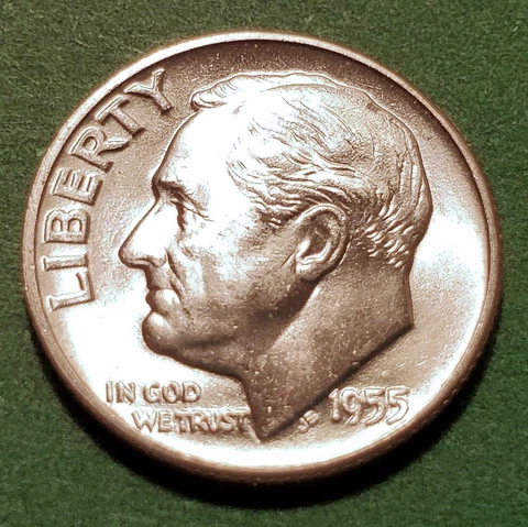 1955 Roosevelt Dime Brilliant Uncirculated from an original BU roll Cover