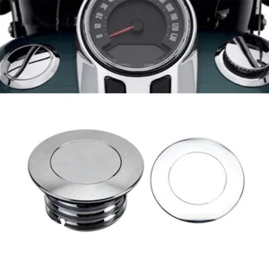 Chrome Pop-up Flush-Mount Fuel Cap & Left Side Tank Cap w/Dummy Cap For Harley - Picture 1 of 7