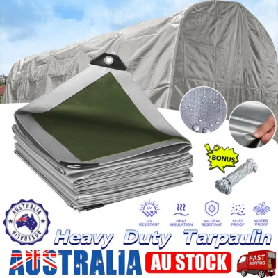 Tarpaulin Tarp Canvas Camping Poly Tarps Heavy Duty Cover PE Silver  - image 1 of 4