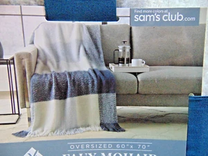 Member's Mark Blue & White Oversize Faux Mohair Throw 60-70" w Fringe Brand New - Picture 1 of 4