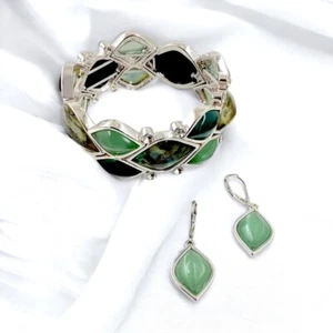 Dana Buchman Jewelry Set Bracelet Earrings Silver Plated Modernist Abstract Gift - Picture 1 of 13