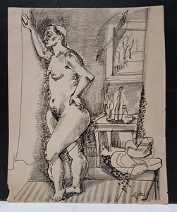 LISTED AMERICAN ELIJAH SILVERMAN Sd ORIG PEN & GRAPHITE NUDE WOMAN ESTATE FRESH! - Picture 1 of 9