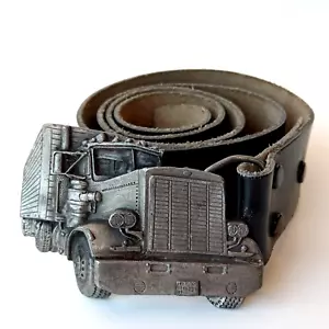 🔥 Vintage 1977 Steinbock Ledergürtel mit Semi Truck Schnalle Made in USA - 90cm 36" - Bild 1 von 14