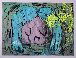 Original HAPPY GRAVE 2023 mixed media LARGE Painting : "THE SADDEST GIRL 5" - Picture 1 of 2