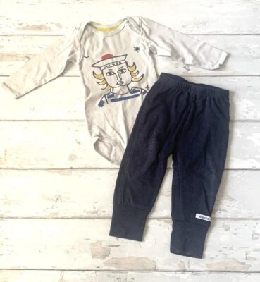 Petit Bateau 12m Baby Boy Outfit Bodysuit & Navy Blue Joggers Pants  - Image 1 of 4